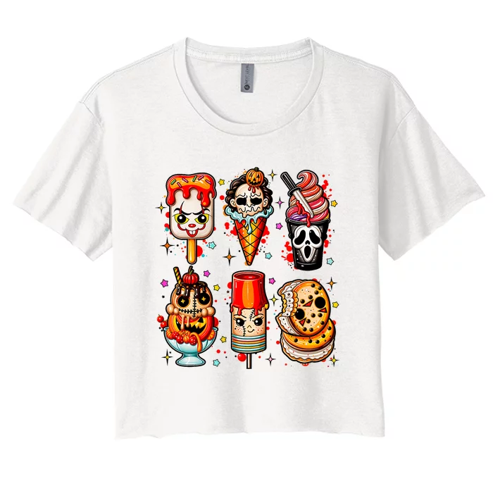 Horror Movie Summer Popsicle Halloween Ice Cream Summerween Women's Crop Top Tee