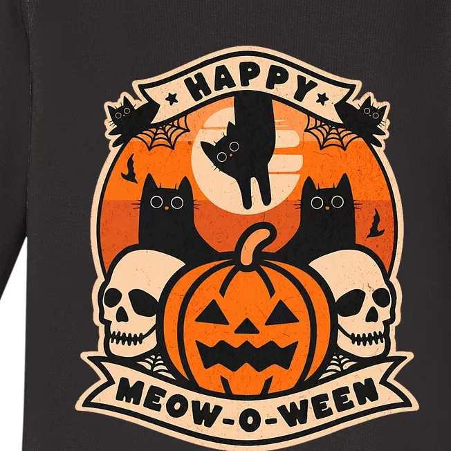 Happy Meowoween Scary Halloween Shirts Baby Long Sleeve Bodysuit