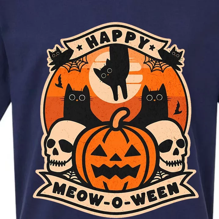 Happy Meowoween Scary Halloween Shirts Sueded Cloud Jersey T-Shirt