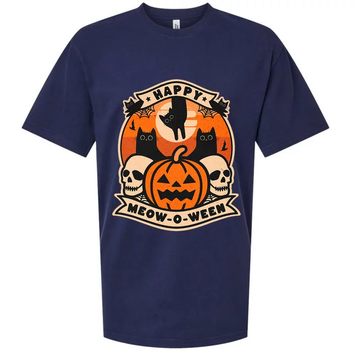 Happy Meowoween Scary Halloween Shirts Sueded Cloud Jersey T-Shirt