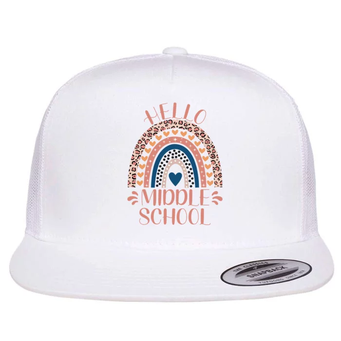 Hello Middle School Teacher Back To School Flat Bill Trucker Hat