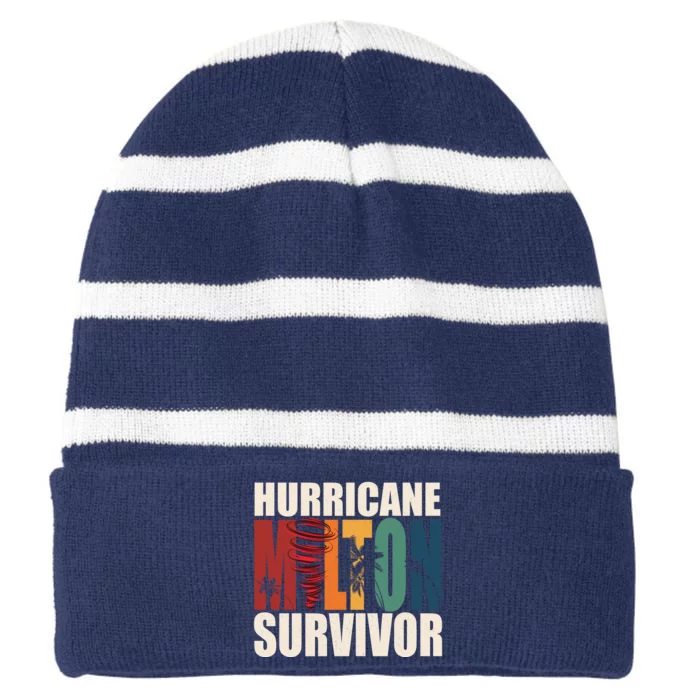 Hurricane Milton Survivor Florida Awareness Striped Beanie with Solid Band