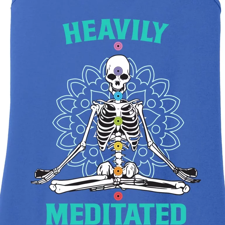 Heavily Meditated Skeleton Funny Yoga Meditation Pun Gift Ladies Essential Tank