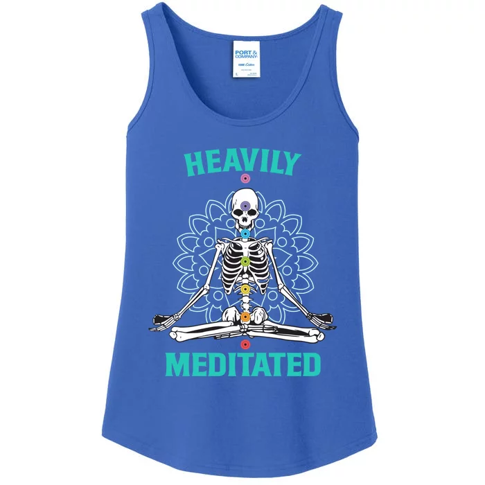 Heavily Meditated Skeleton Funny Yoga Meditation Pun Gift Ladies Essential Tank