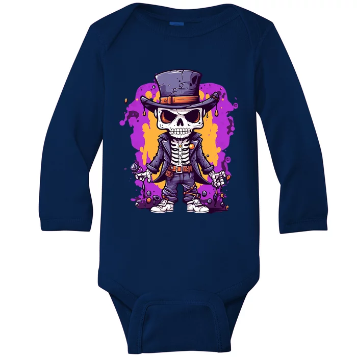 Halloween Monster Skeleton In Purple Gift Baby Long Sleeve Bodysuit