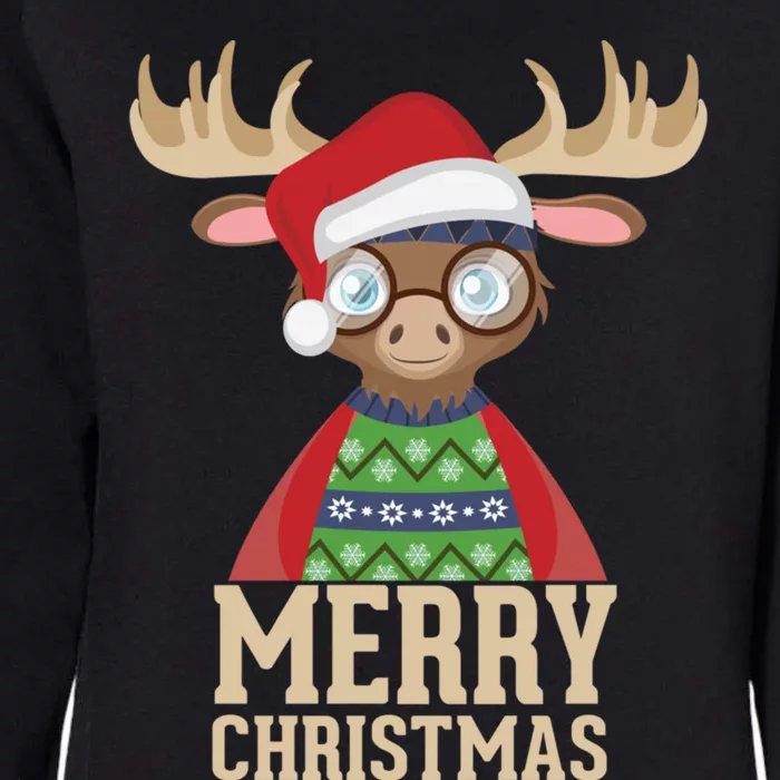 Hipster Moose Santa Hat Merry Christmas Funny Holiday Gift Womens California Wash Sweatshirt