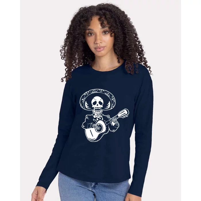 Halloween Mariachi Skeleton Womens Cotton Relaxed Long Sleeve T-Shirt