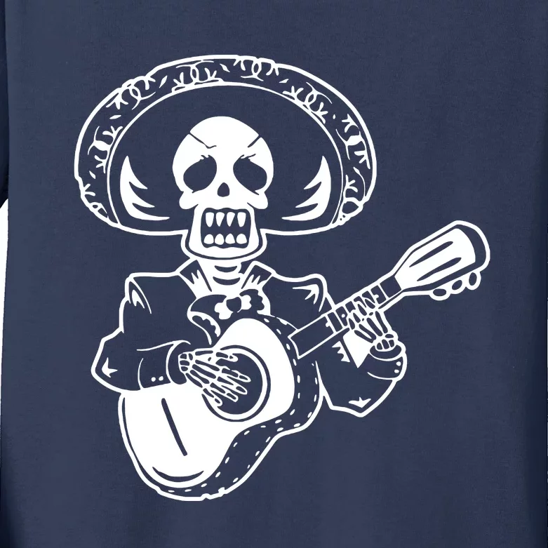 Halloween Mariachi Skeleton Kids Long Sleeve Shirt