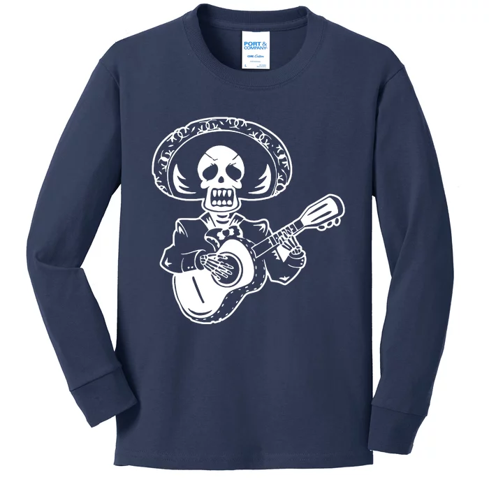 Halloween Mariachi Skeleton Kids Long Sleeve Shirt