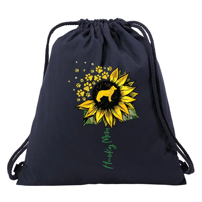 Husky Mom Sunflower Siberian Husky Lover Gifts Dog Mom Mama Drawstring Bag