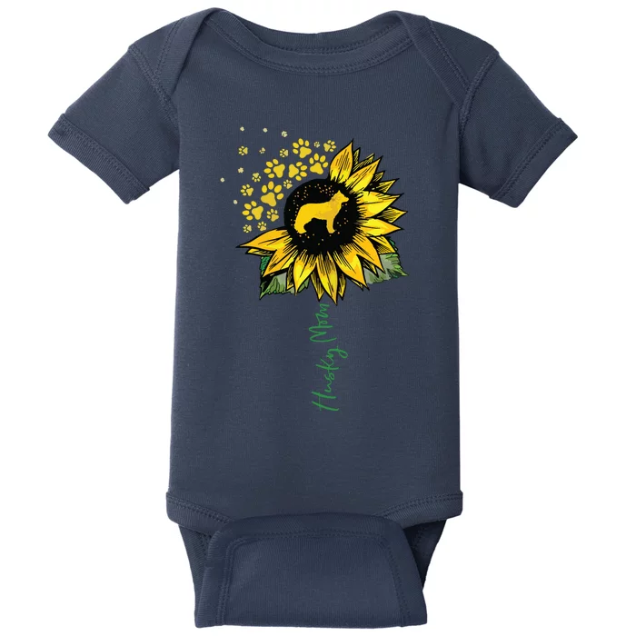 Husky Mom Sunflower Siberian Husky Lover Gifts Dog Mom Mama Baby Bodysuit