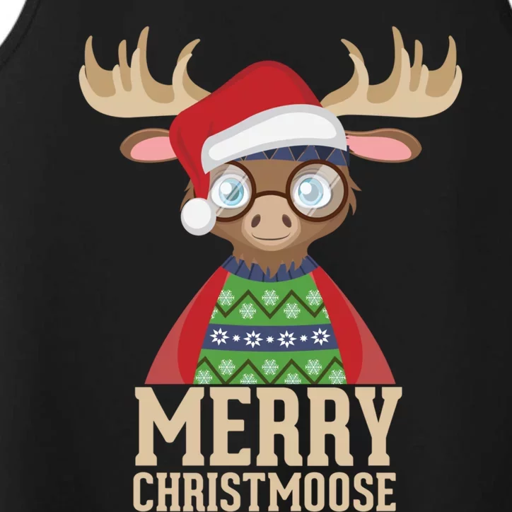 Hipster Moose Santa Hat Merry Christmoose Christmas Great Gift Performance Tank