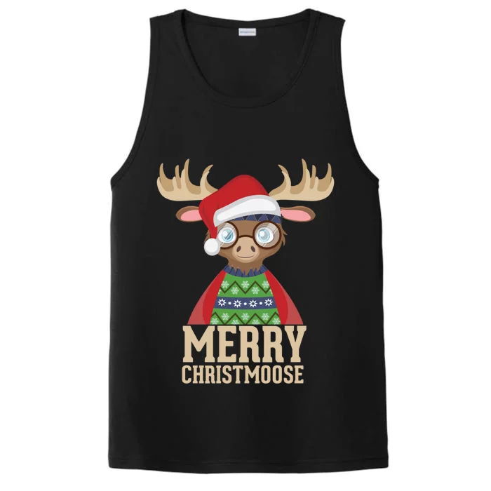 Hipster Moose Santa Hat Merry Christmoose Christmas Great Gift Performance Tank