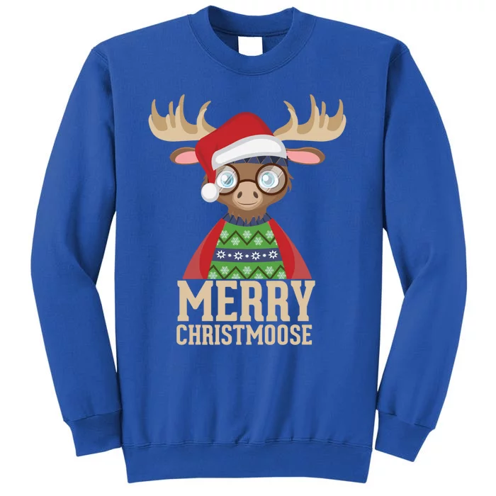 Hipster Moose Santa Hat Merry Christmoose Christmas Great Gift Tall Sweatshirt