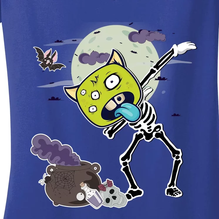 Halloween Monster Skeleton Dabbing Great Gift Women's V-Neck T-Shirt