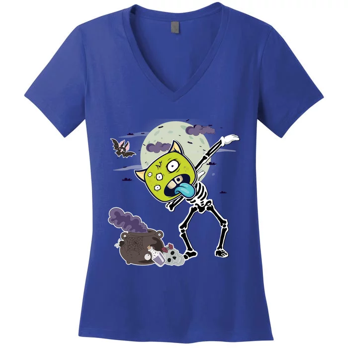 Halloween Monster Skeleton Dabbing Great Gift Women's V-Neck T-Shirt