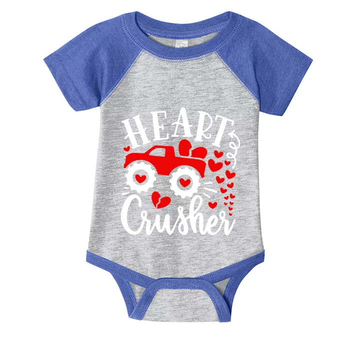 Heart Monster Truck Crusher Cute Gift Funny Valentine's Day Gift Infant Baby Jersey Bodysuit