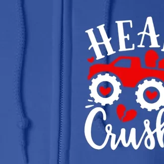 Heart Monster Truck Crusher Cute Gift Funny Valentine's Day Gift Full Zip Hoodie