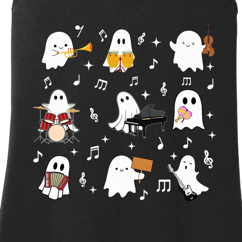 Halloween Music Teacher Ghost Playing Musical Instruments Ladies Essential Tank