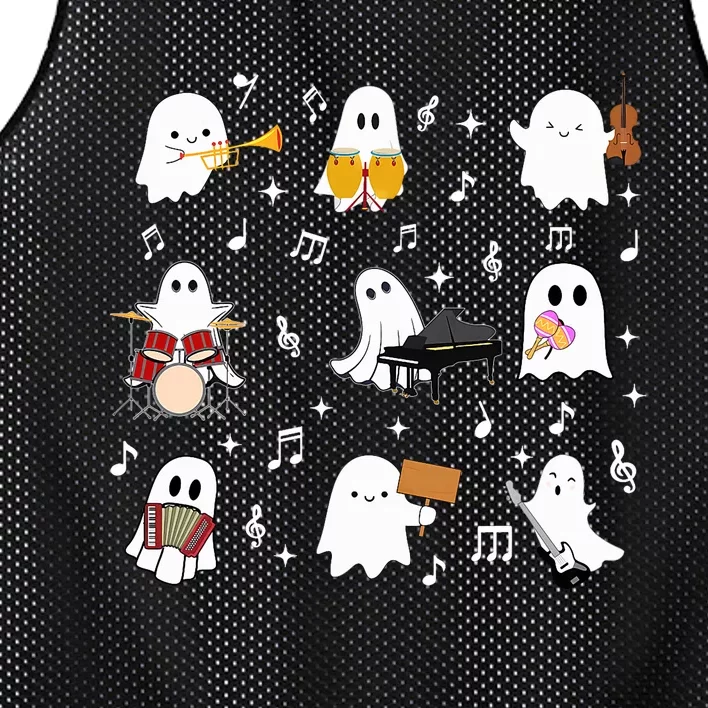 Halloween Music Teacher Ghost Playing Musical Instruments Mesh Reversible Basketball Jersey Tank