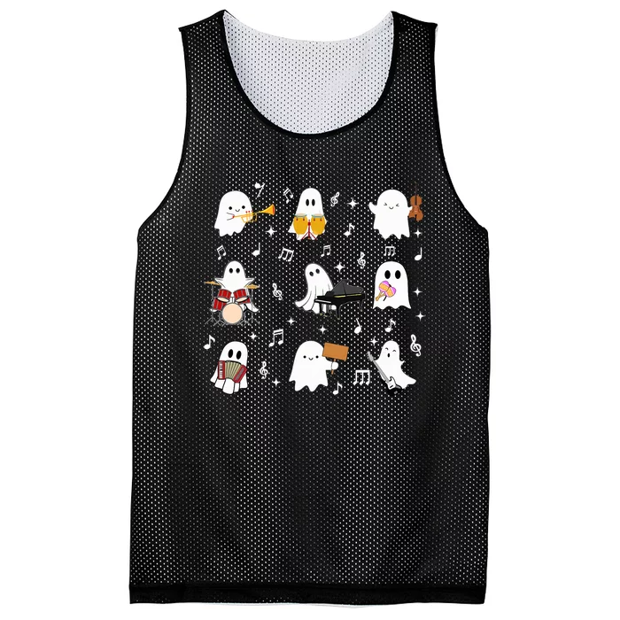 Halloween Music Teacher Ghost Playing Musical Instruments Mesh Reversible Basketball Jersey Tank