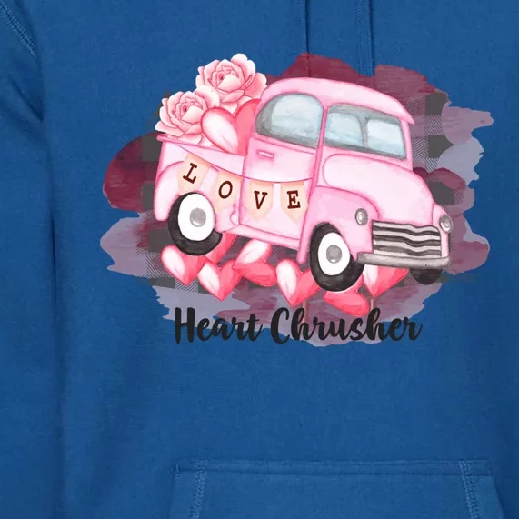 Heart Monster Truck Crusher Valentines Day Cute Gift Premium Hoodie