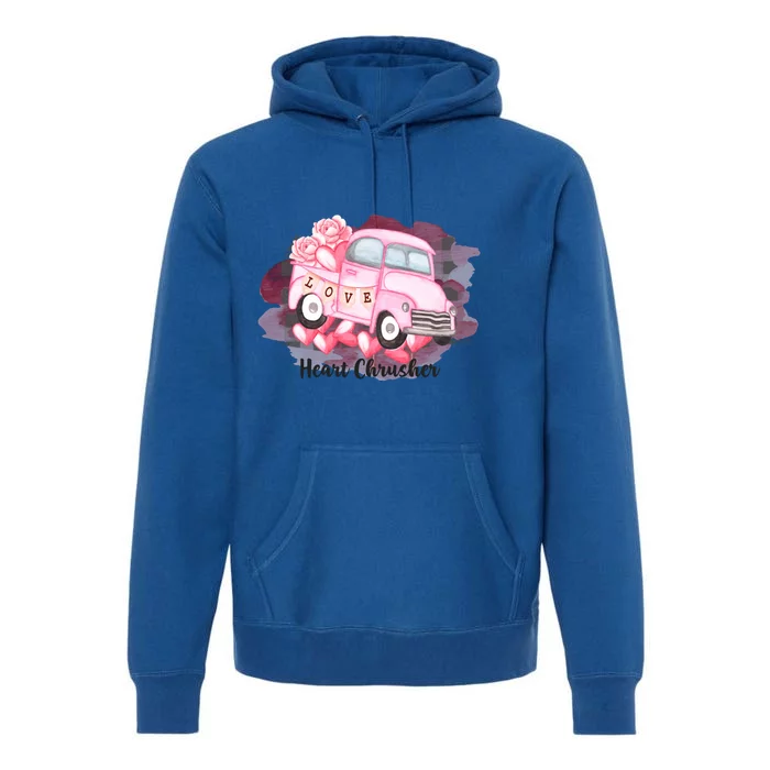 Heart Monster Truck Crusher Valentines Day Cute Gift Premium Hoodie