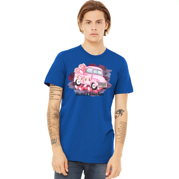 Heart Monster Truck Crusher Valentines Day Cute Gift Premium T-Shirt