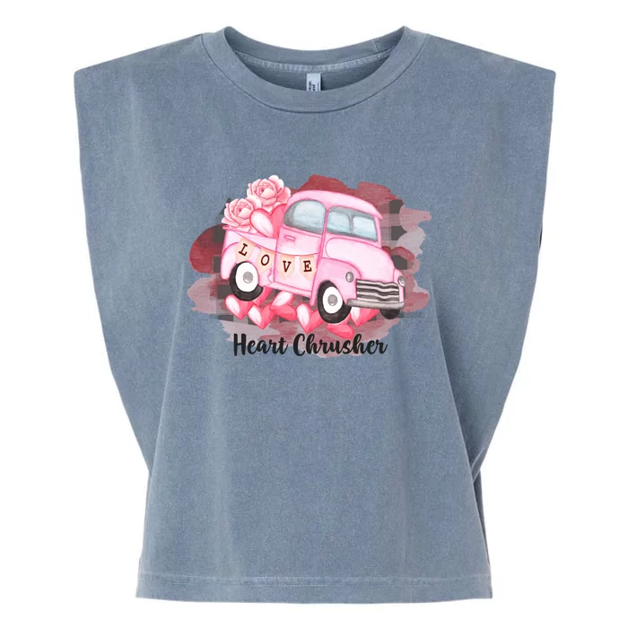 Heart Monster Truck Crusher Valentines Day Cute Gift Garment-Dyed Women's Muscle Tee