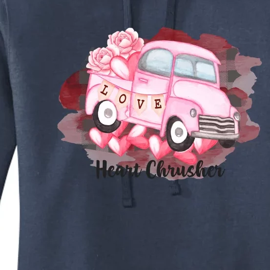 Heart Monster Truck Crusher Valentines Day Cute Gift Women's Pullover Hoodie