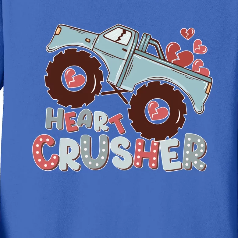 Heart Monster Truck Crusher Valentines Day Cute Gift Kids Long Sleeve Shirt