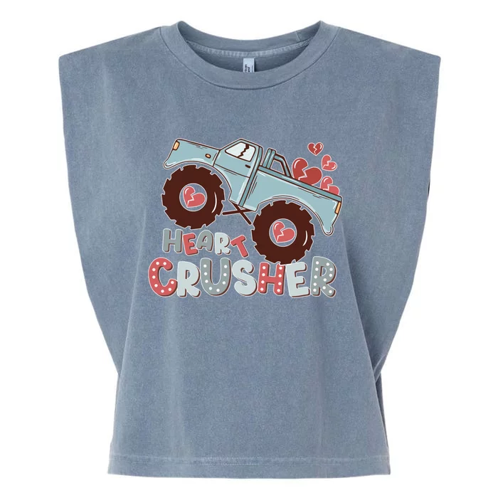 Heart Monster Truck Crusher Valentines Day Cute Gift Garment-Dyed Women's Muscle Tee