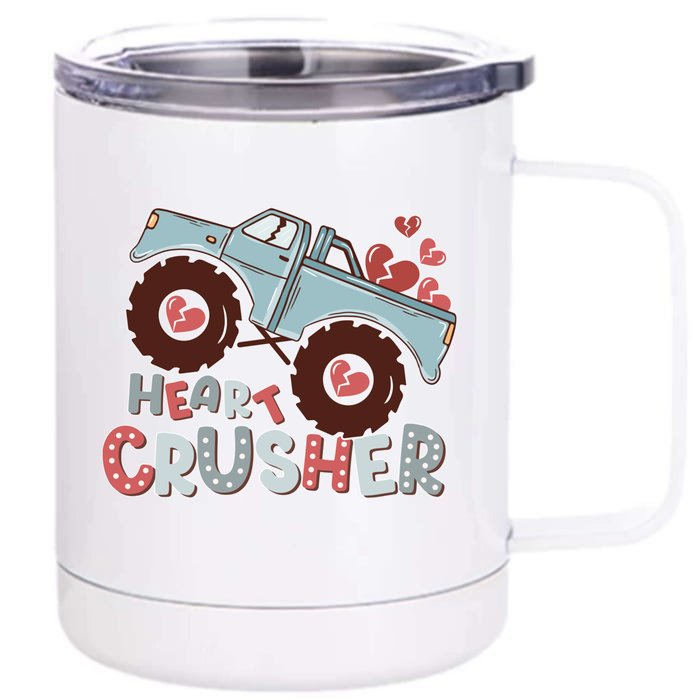 Heart Monster Truck Crusher Valentines Day Cute Gift Front & Back 12oz Stainless Steel Tumbler Cup