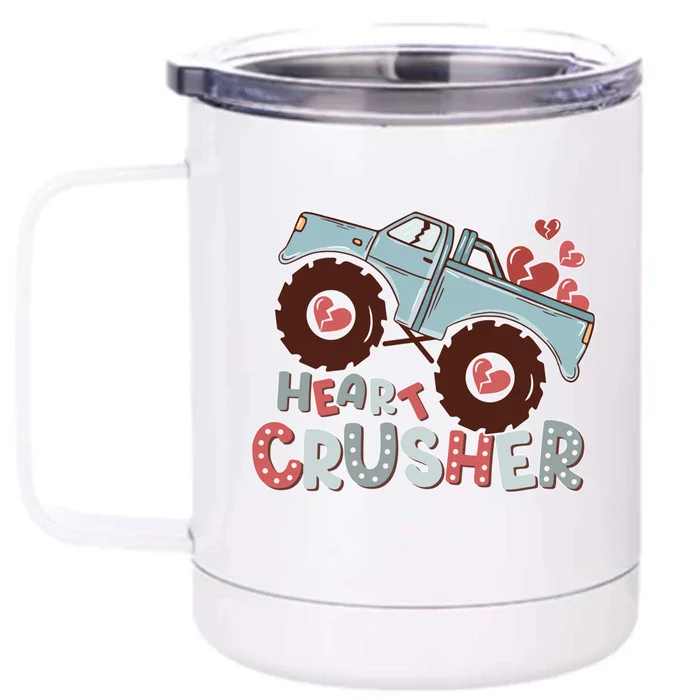 Heart Monster Truck Crusher Valentines Day Cute Gift Front & Back 12oz Stainless Steel Tumbler Cup