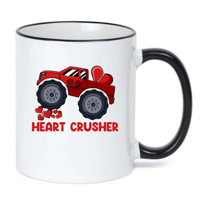 Heart Monster Truck Crusher Valentines Day Cute Gift Black Color Changing Mug