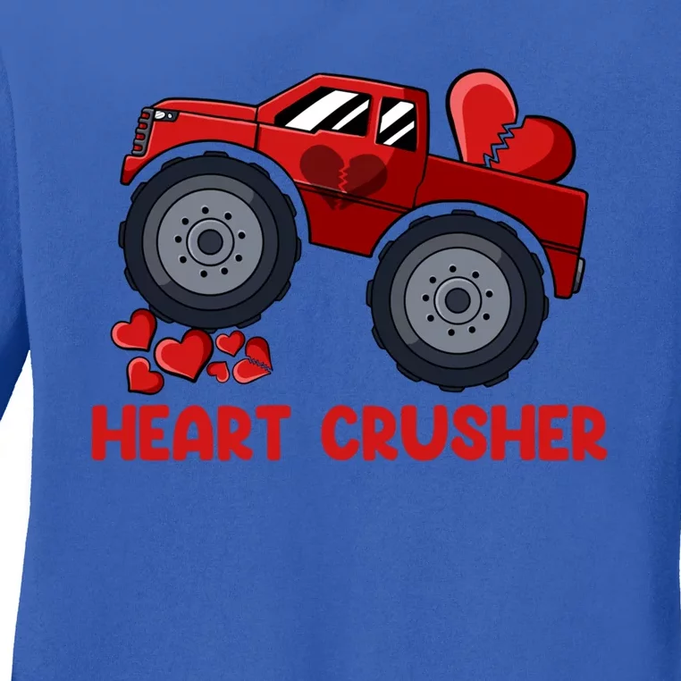 Heart Monster Truck Crusher Valentines Day Cute Gift Ladies Long Sleeve Shirt