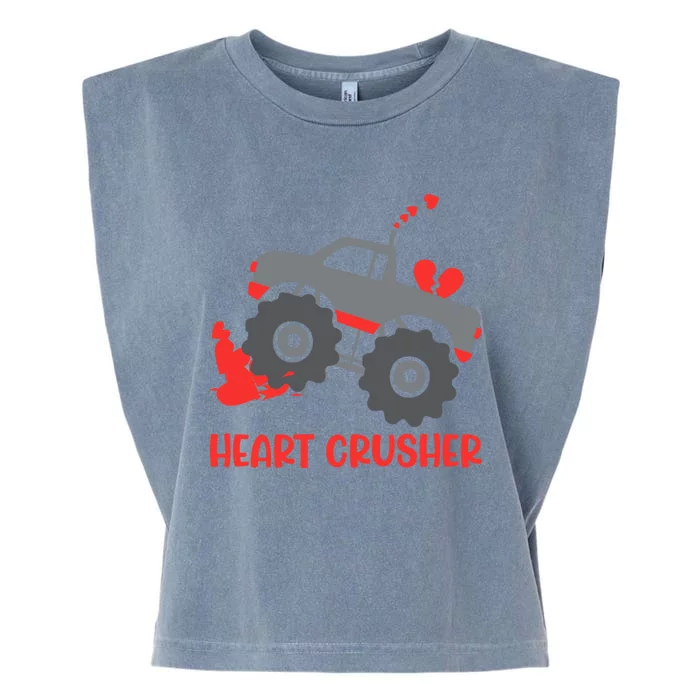 Heart Monster Truck Crusher Valentines Day Cute Meaningful Gift Garment-Dyed Women's Muscle Tee