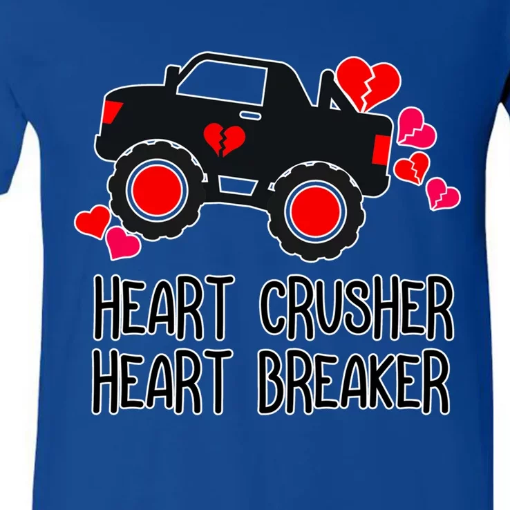 Heart Monster Truck Crusher Valentines Day Cute Funny Hearts Meaningful Gift V-Neck T-Shirt