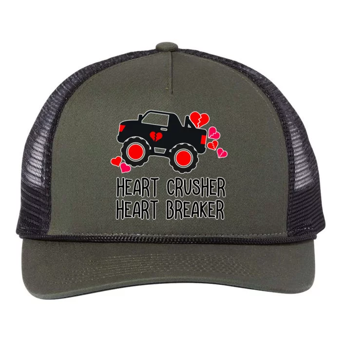 Heart Monster Truck Crusher Valentines Day Cute Funny Hearts Meaningful Gift Retro Rope Trucker Hat Cap