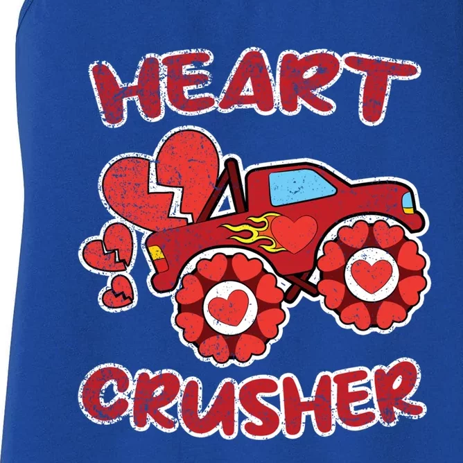 Heart Monster Truck Crusher Valentines Day Love Gift Women's Racerback Tank