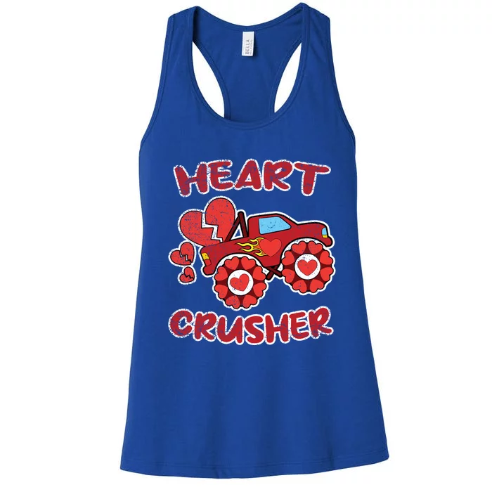 Heart Monster Truck Crusher Valentines Day Love Gift Women's Racerback Tank