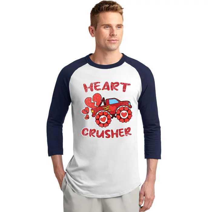 Heart Monster Truck Crusher Valentines Day Love Gift Baseball Sleeve Shirt