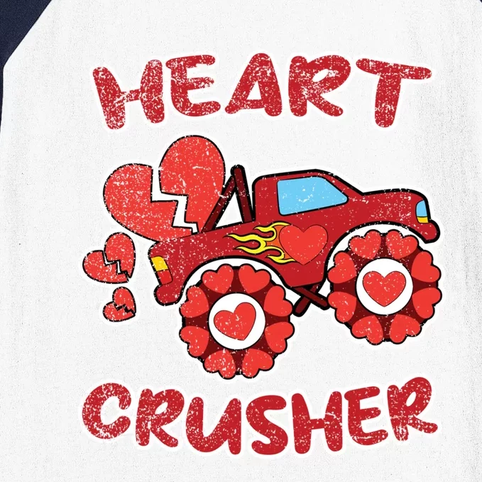 Heart Monster Truck Crusher Valentines Day Love Gift Baseball Sleeve Shirt