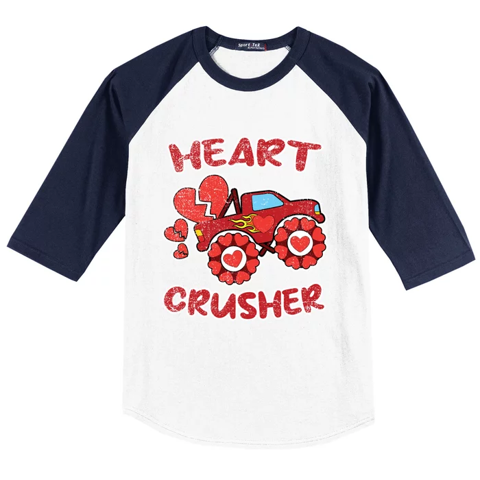 Heart Monster Truck Crusher Valentines Day Love Gift Baseball Sleeve Shirt