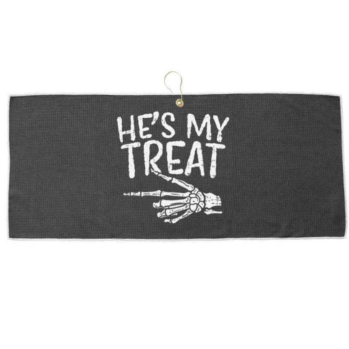 Hes My Treat Skeleton Matching Couple Halloween Costume Hers Large Microfiber Waffle Golf Towel