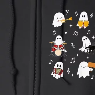 Halloween Music Teacher Ghost Playing Musical Instruments Full Zip Hoodie