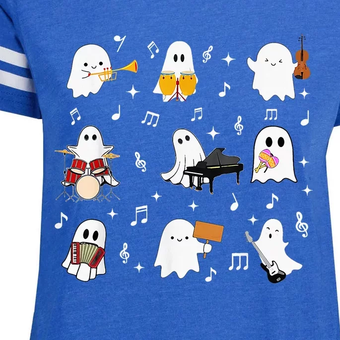 Halloween Music Teacher Ghost Playing Musical Instruments Enza Ladies Jersey Football T-Shirt