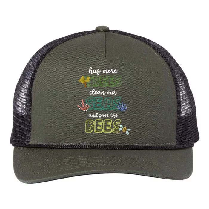 Hug More Trees Clean Our Seas And Save The Bees Save Planet Gift Retro Rope Trucker Hat Cap