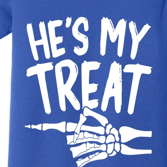 Hes My Treat Shes My Trick Skeleton Hand Halloween Couples Gift Baby Bodysuit