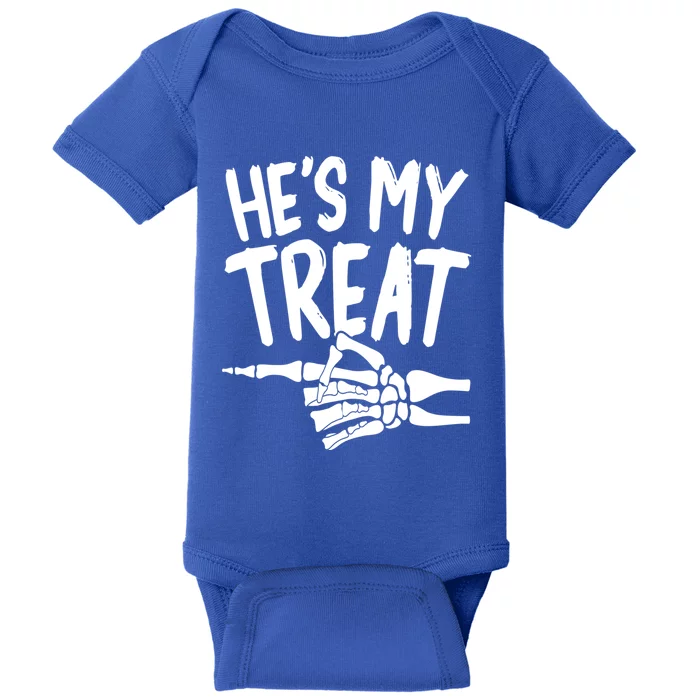 Hes My Treat Shes My Trick Skeleton Hand Halloween Couples Gift Baby Bodysuit